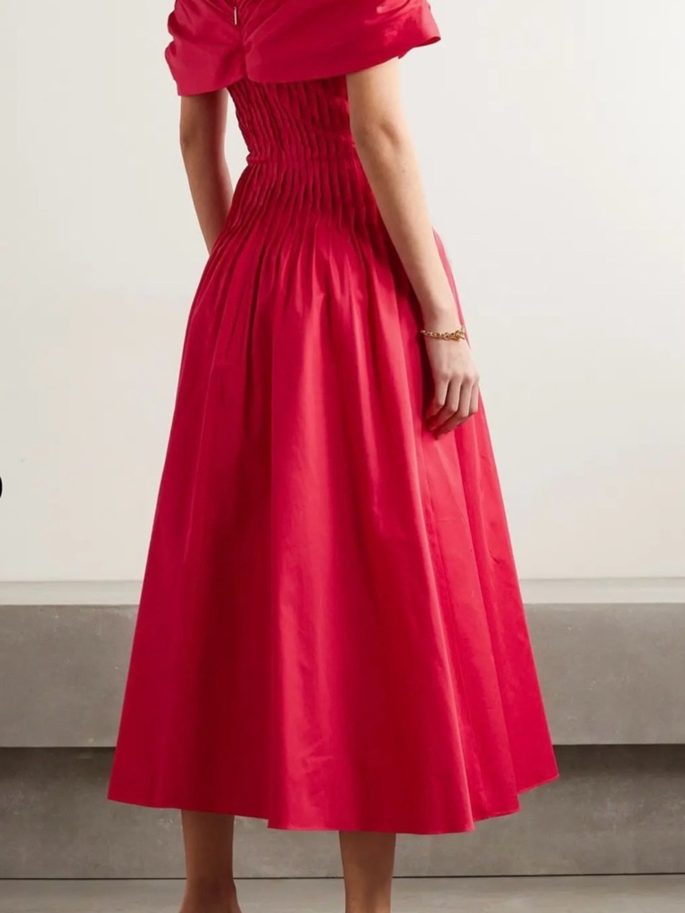 Jason Wu Off the Shoulder Pintucked Red Midi Dress - Picture 8 of 12